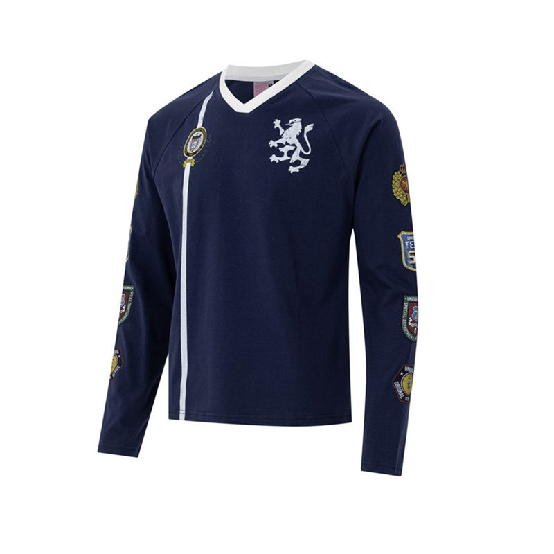 Maillot de soccer homme à manches longues et col en V avec écussons