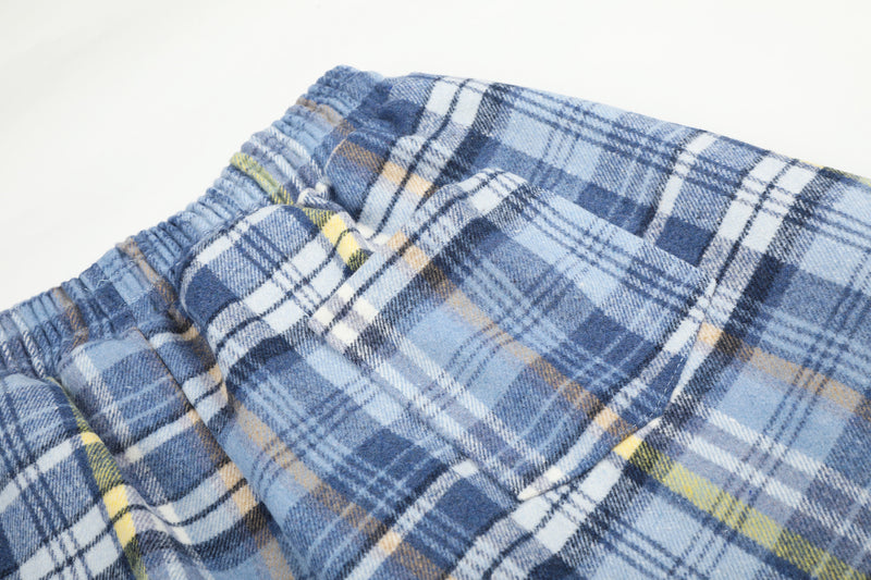 Plaid Wide-Leg Pants – Relaxed Fit Flannel Drawstring Trousers