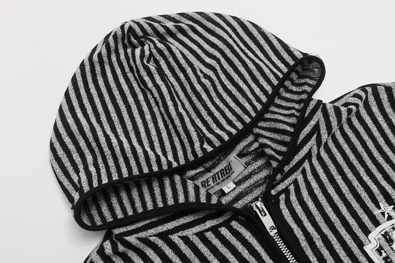 Striped Zip-Up Hoodie with Crest Embroidery & Sleeve Graphics
