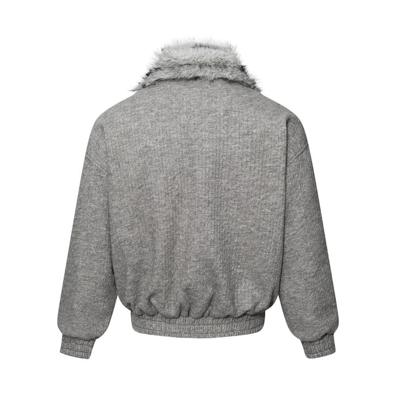 Men's Faux Fur Collar Double-Layer Knit Bomber Jacket