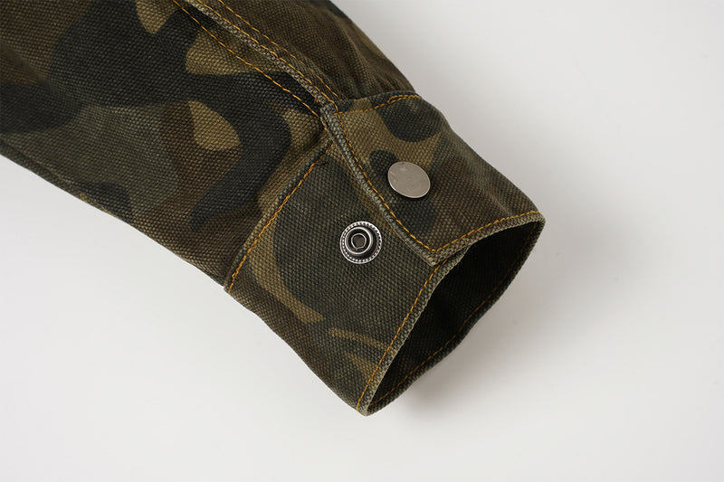 Veste de travail zippée en toile camouflage avec col en velours côtelé