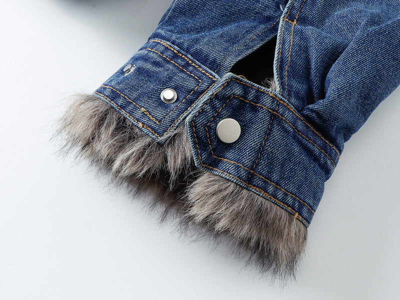 Fur-Lined Denim Jacket – Men's Winter Bomber with Faux Fur Collar & Quilted