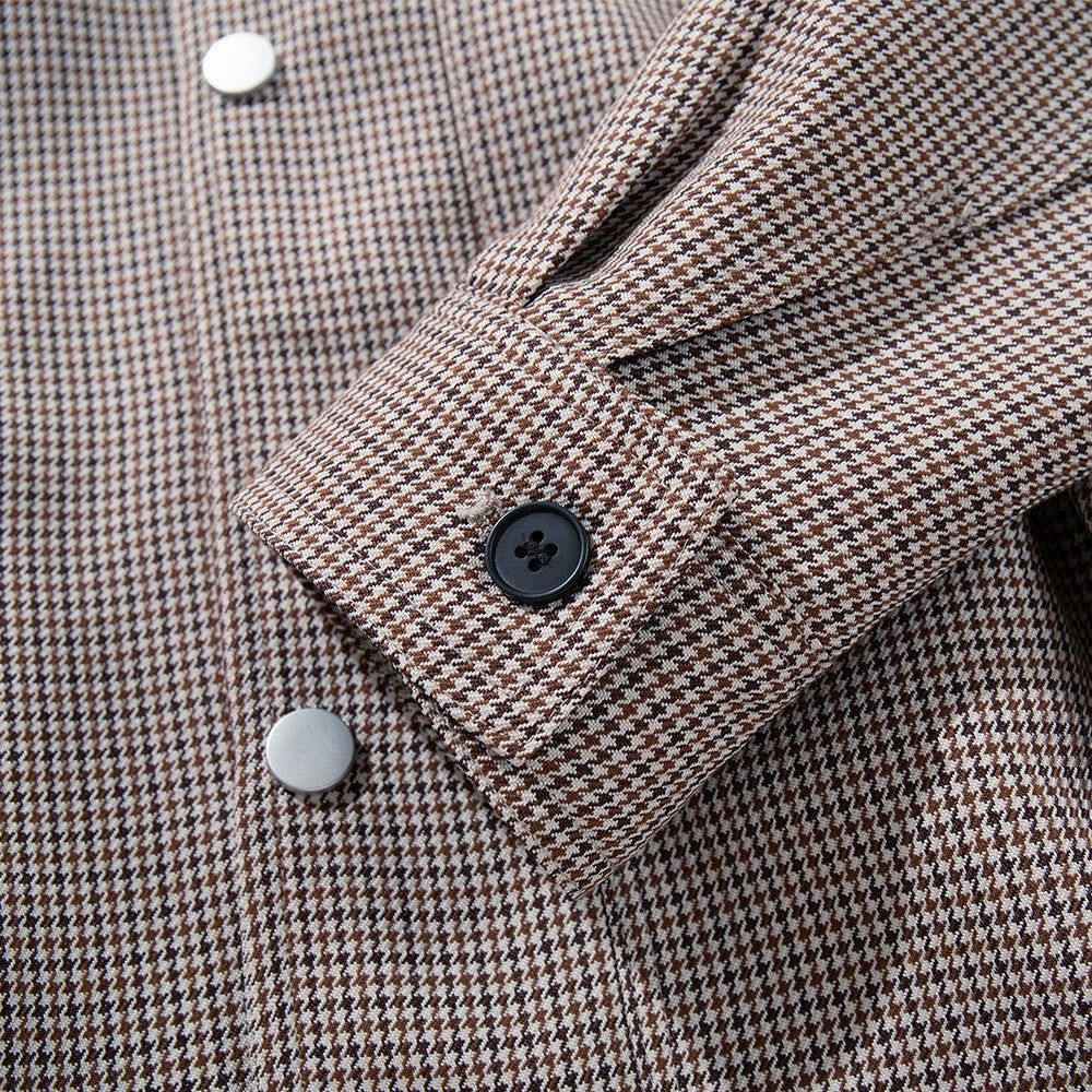 Veste oversize à col montant en pied-de-poule – Manteau streetwear à poches zippées multiples