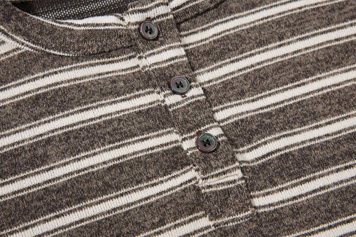 Men's Striped Henley Long-Sleeve Shirt – Vintage American Lazy Style