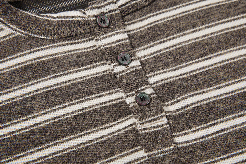 Men's Striped Henley Long-Sleeve Shirt – Vintage American Lazy Style