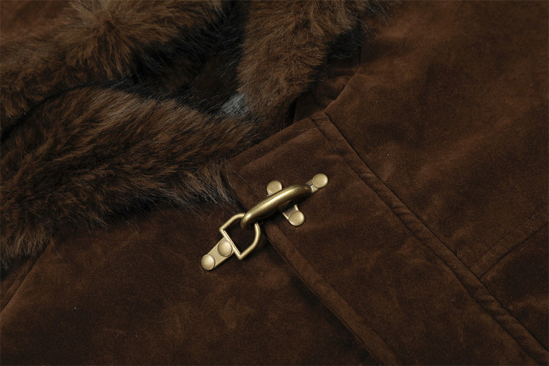 Faux Mink Fur-Trimmed Hooded Bomber Jacket with Toggle Clasps