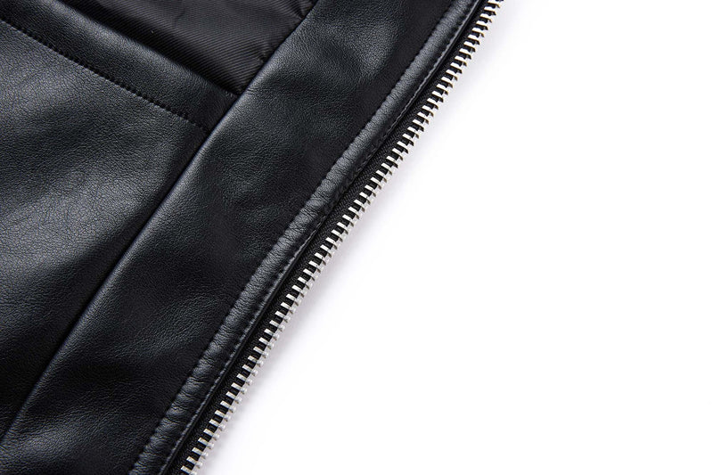 Black PU Leather Moto Jacket – Vintage Biker Style with Stand Collar & Silver
