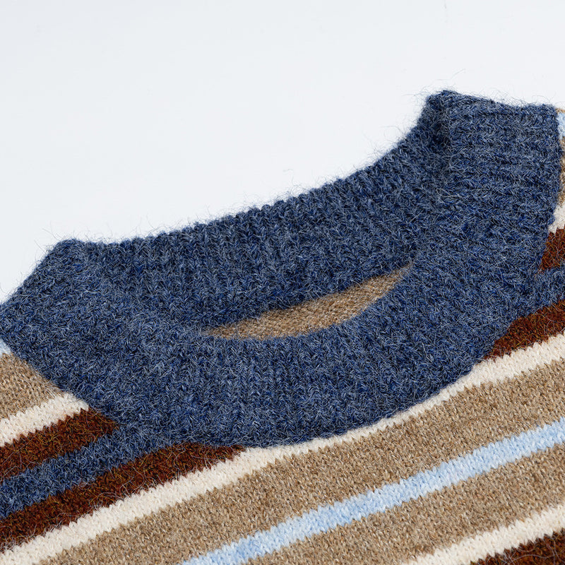 Men's Vintage Stripe Crewneck Knit Sweater – Oversized Relaxed Fit