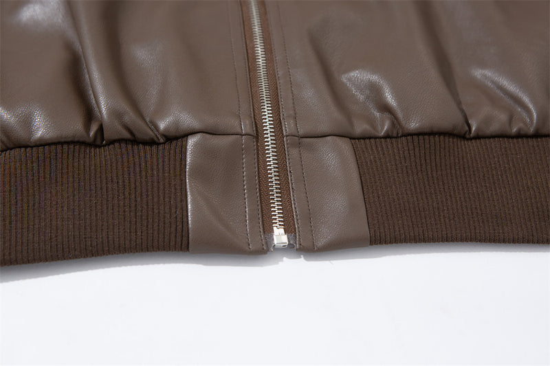 Men's Stand Collar PU Leather Bomber Jacket – Oversized Flight Jacket