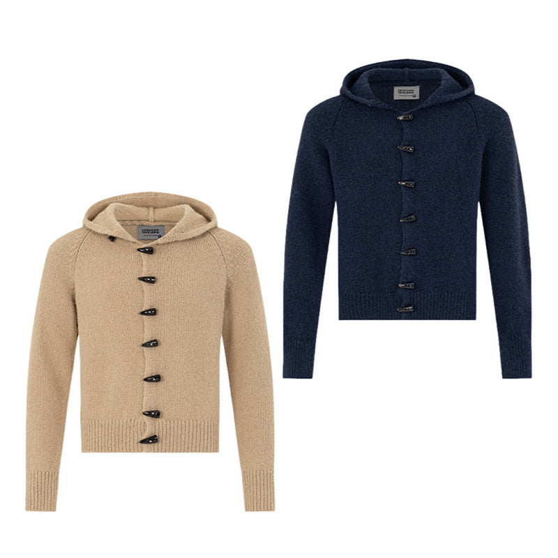 Gilet cardigan tricoté à capuche et boutons brandebourg – Veste pull homme ajustée