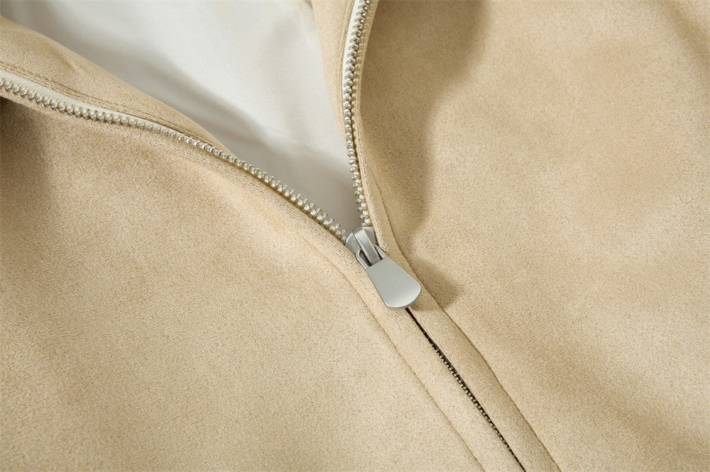 Chaqueta bomber de ante con cuello mao para hombre – Acabado desgastado y corte corto streetwear