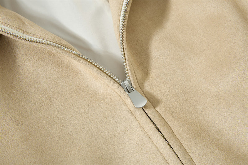 Chaqueta bomber de ante con cuello mao para hombre – Acabado desgastado y corte corto streetwear
