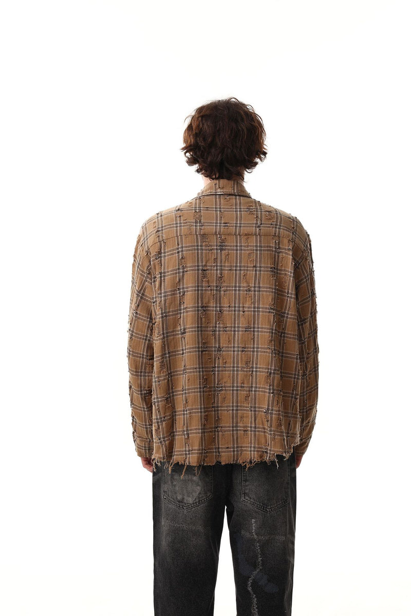 Surchemise en flanelle à carreaux délavée et usée – Veste-chemise vintage à manches longues