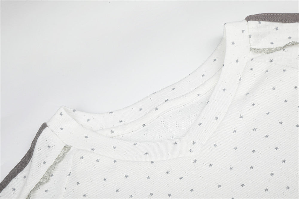 V-Neck Long Sleeve Shirt Men – Polka Dot Print with Side Stripe Detail