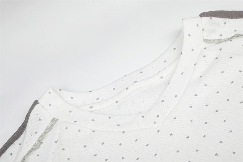 V-Neck Long Sleeve Shirt Men – Polka Dot Print with Side Stripe Detail