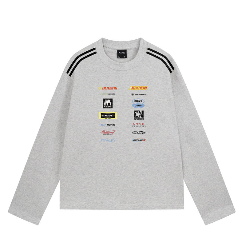 Racing Logo Print Long Sleeve T-Shirt – Relaxed Fit Crewneck with Stripe