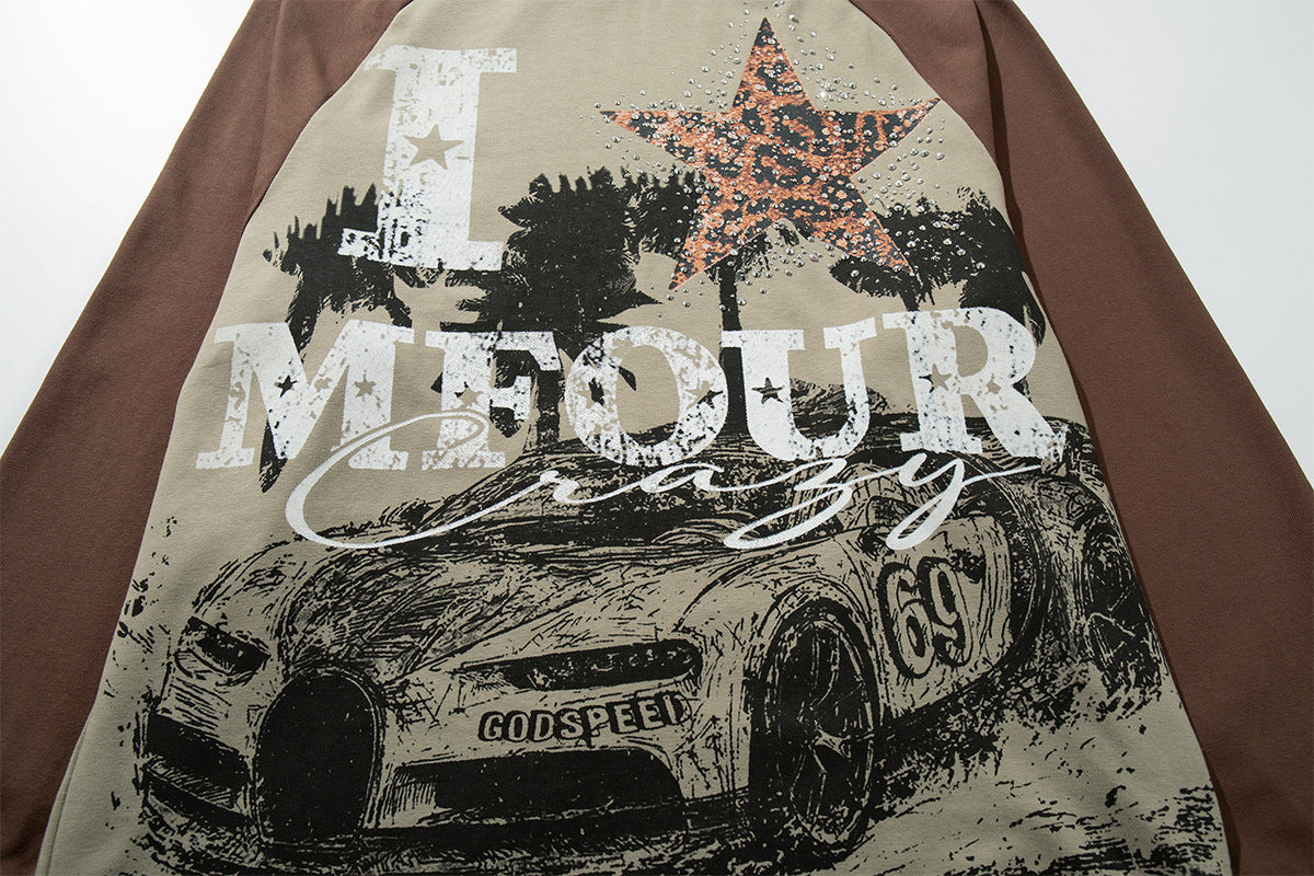 Long Sleeve Raglan Graphic T-Shirt – Oversized American Street Style with Star &