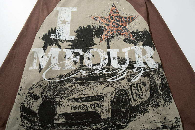 Long Sleeve Raglan Graphic T-Shirt – Oversized American Street Style with Star &