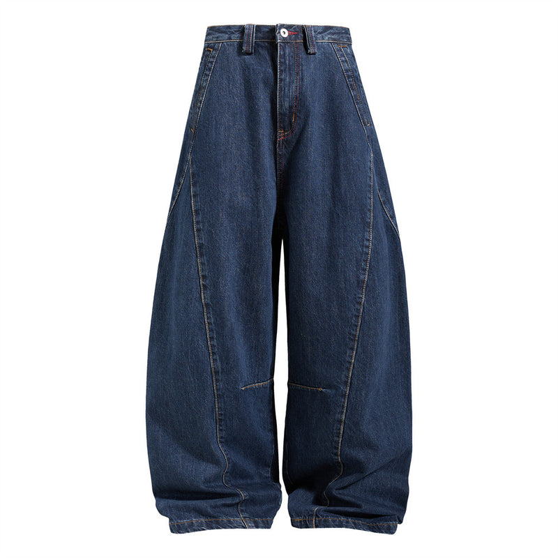Wide-Leg-Barrel-Jeans für Herren – Deconstructed-Denim im High-Street-Stil mit Kontrast