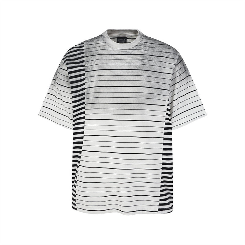 Distressed Stripe Patchwork Oversized T-Shirt | Washed Irregular Spliced Streetw