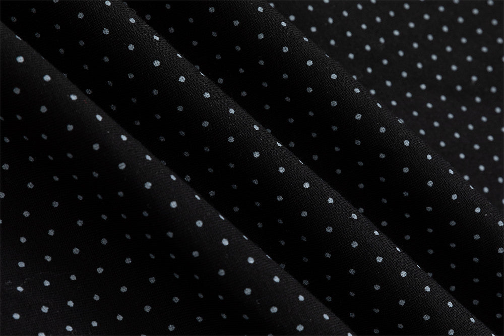 Men's Black Polka Dot Zip-Up Hoodie with Music Note Sleeve Tape