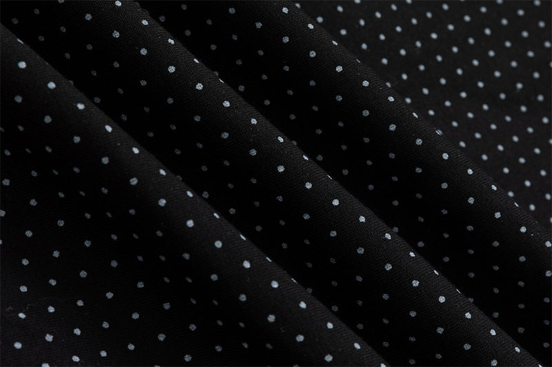 Men's Black Polka Dot Zip-Up Hoodie with Music Note Sleeve Tape