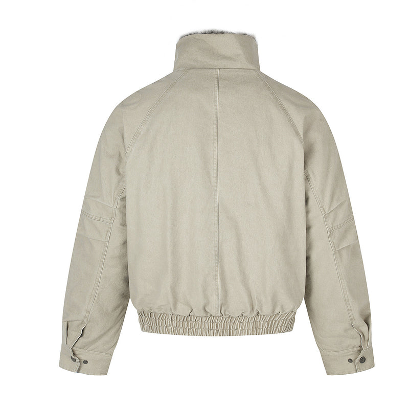 Faux Fur Collar Padded Bomber Jacket – Oversized Cotton Shell
