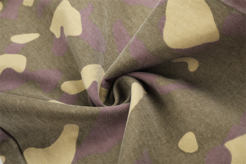 Camo Cargo Wide-Leg Pants – Vintage Washed, Multi-Pocket, Drawstring Waist