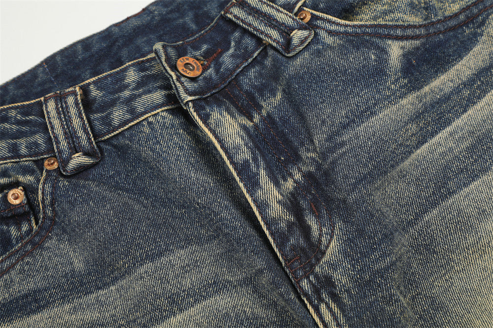 Herren-Jeans mit weitem Bein im Vintage-Washed-Look – Retro-Blauverlauf und Used-Denim