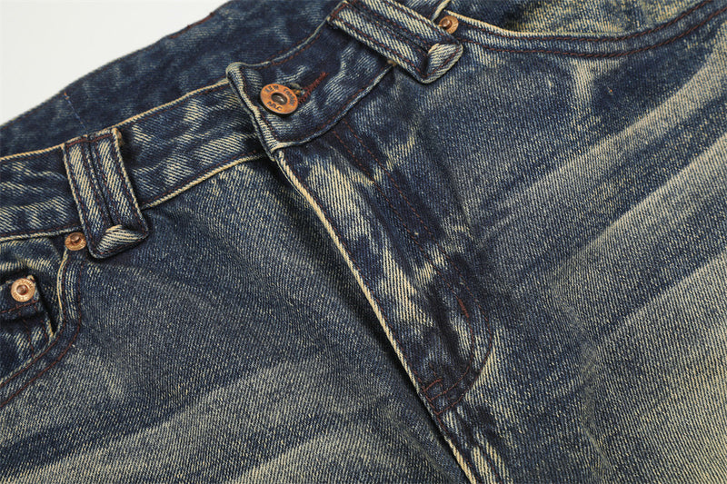 Herren-Jeans mit weitem Bein im Vintage-Washed-Look – Retro-Blauverlauf und Used-Denim