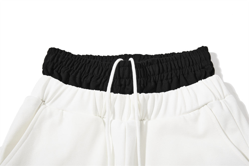 Wide-Leg Sweatpants with Contrast Double Waistband, Distressed Detail & Graphic