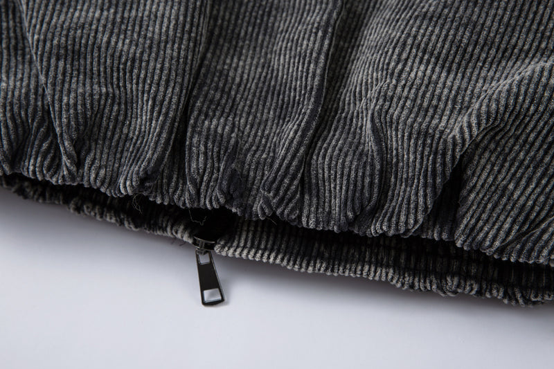 Corduroy Padded Jacket with Faux Fur Hood – Oversized Washed Winter Coat