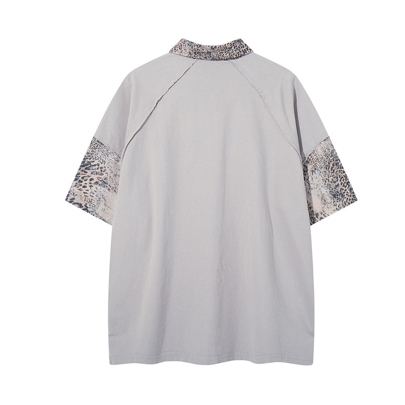 Chemise à col et manches courtes – Polo patchwork léopard graffiti