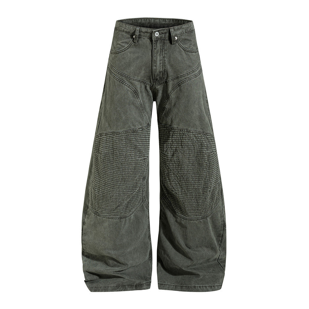Wide-Leg Patchwork Pants – Deconstructed Arc Seam, Baggy Fit