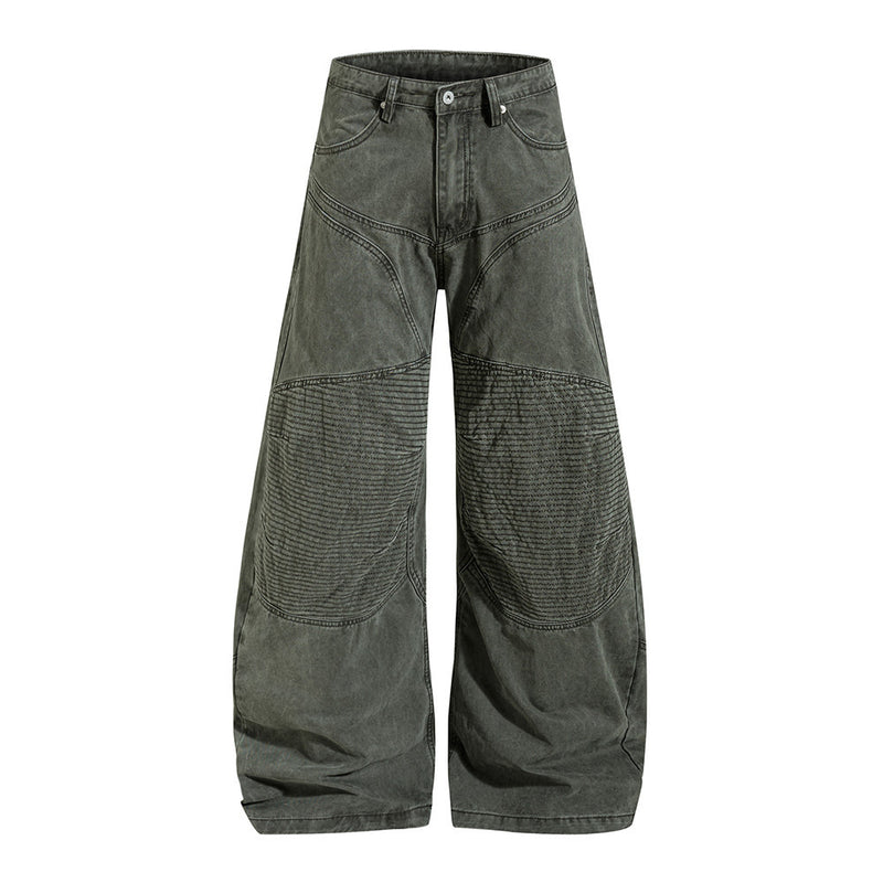 Wide-Leg Patchwork Pants – Deconstructed Arc Seam, Baggy Fit