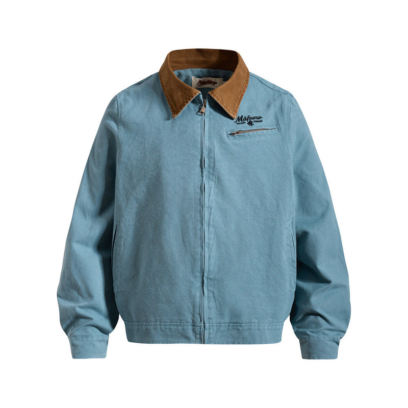 Men's Canvas Workwear Zip Jacket with Contrast Corduroy Collar