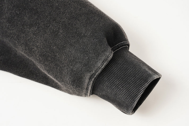Zip Up Fleece Hoodie – Acid Wash Oversized Contrast Stitch