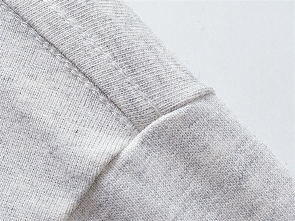 Langarm-T-Shirt mit Rundhalsausschnitt – minimalistischer Schriftprint, meliertes Grau