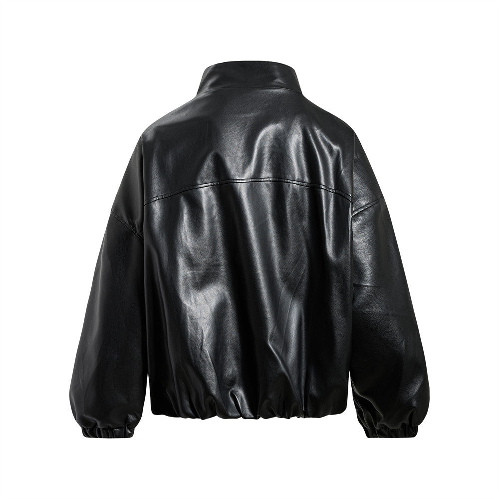 Veste homme oversize en similicuir PU, col montant, boutons-pression, coupe carrée