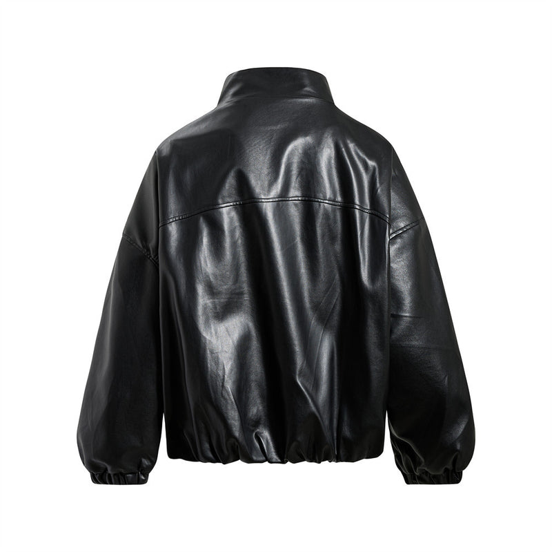 Veste homme oversize en similicuir PU, col montant, boutons-pression, coupe carrée