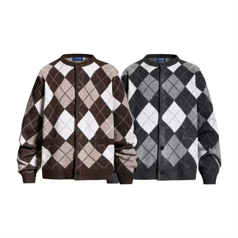 Gilet homme en maille argyle – Coupe oversize boutonnée