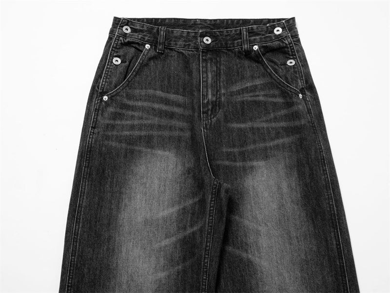 Baggy Black Jeans Men – Wide Leg Vintage Washed Straight Denim Pants