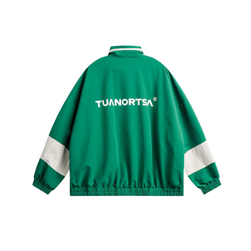 Colorblock Zip-Up Track Jacket — Oversized Retro Varsity Style
