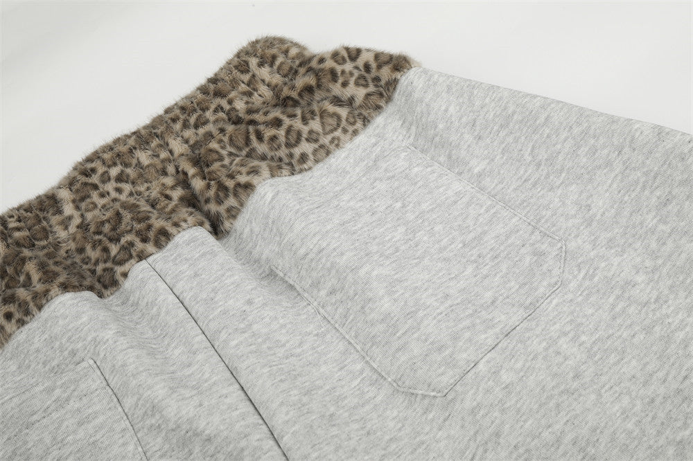 Wide-Leg Sweatpants with Leopard Print Waistband & Star Patch Embroidery