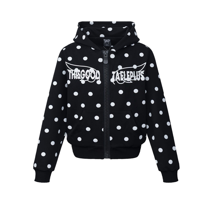 Sweat à capuche zippé à pois avec ailes d’ange et capuche oversize