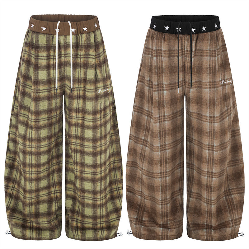 Pantalon large ballon à carreaux – pantalon streetwear oversize avec ceinture étoilée