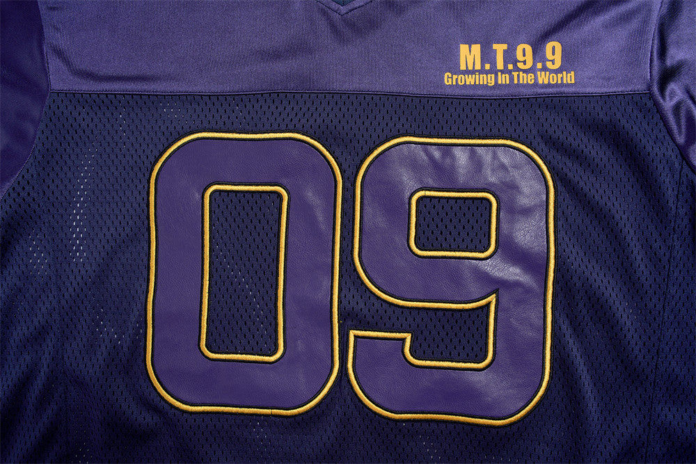 V-Neck Football Jersey T-Shirt – Number 09 Patch Embroidery Mesh Splice Short