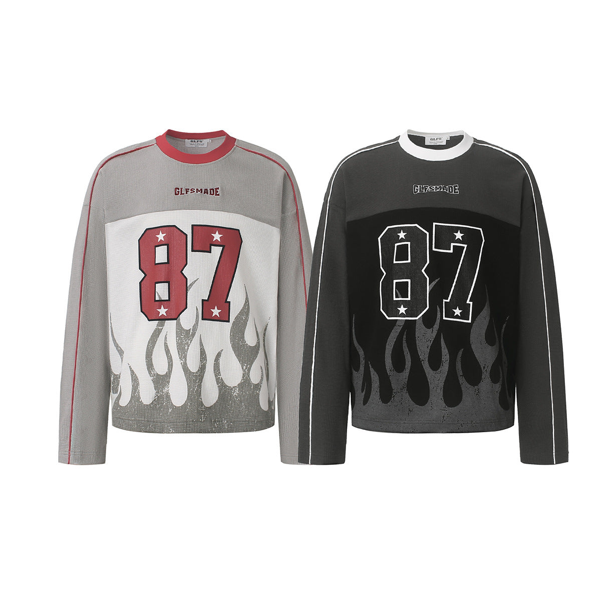 GLFSMADE 87 Flame Print Long Sleeve Graphic Shirt – Racing Streetwear Top