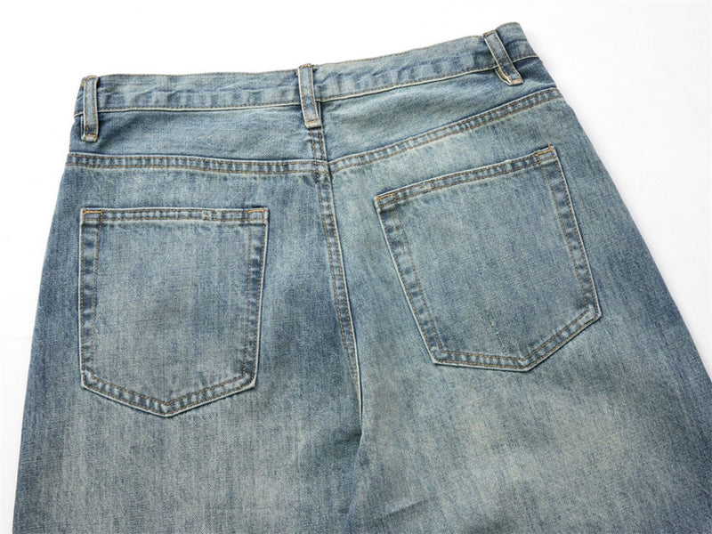Wide-Leg Washed Vintage Blue Jeans – Men's Relaxed Straight Denim
