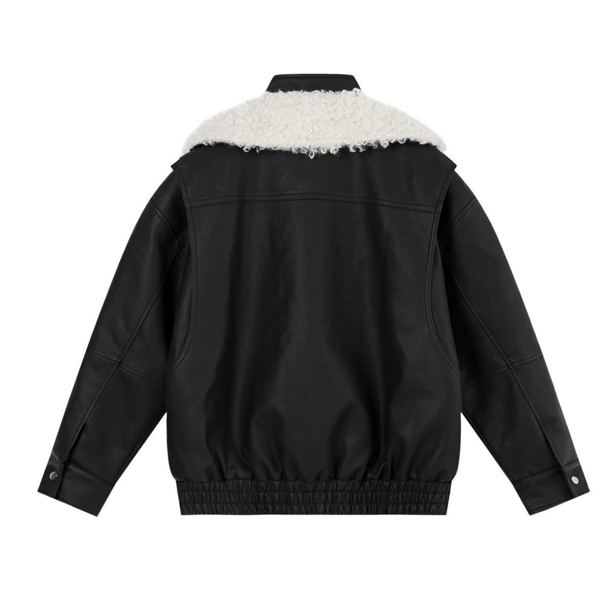 Veste en simili cuir et fourrure, bomber oversize à col sherpa